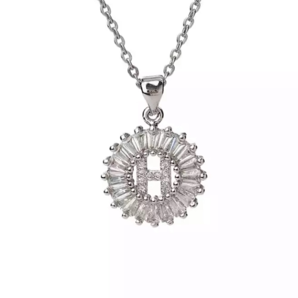 Silver Initial Crystal Pendant Necklace A-Z - Picture 1 of 7